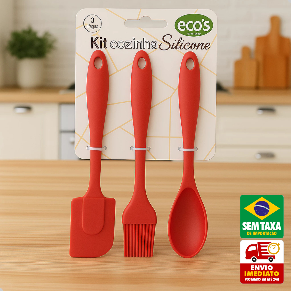 Kit Utensílios de Cozinha Silicone 3 Peças Espátula Pincel Colher Resistente ao Calor em Oferta na Shopee