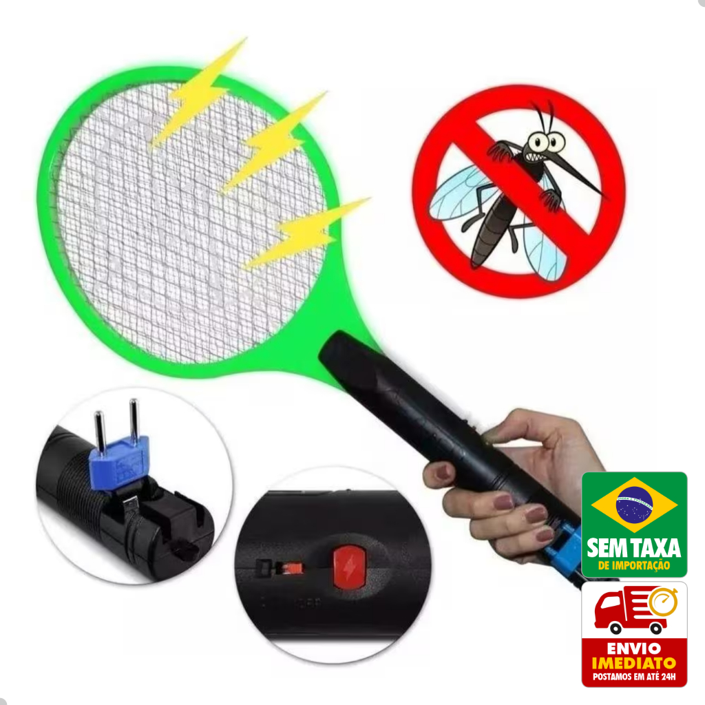Raquete Elétrica Recarregável Bivolt Mata Mosquitos e Moscas Alta Voltagem Segura em Oferta na Shopee