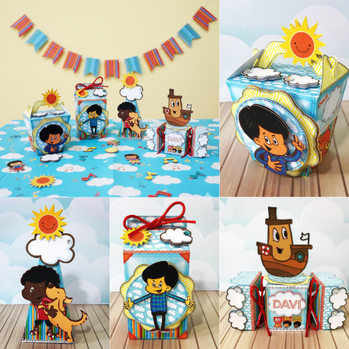 KIT MONTADO - kit personalizados 3 PALAVRINHAS AZUL MENINO, lembrancinhas caixinhas de aniversário para festa infantil