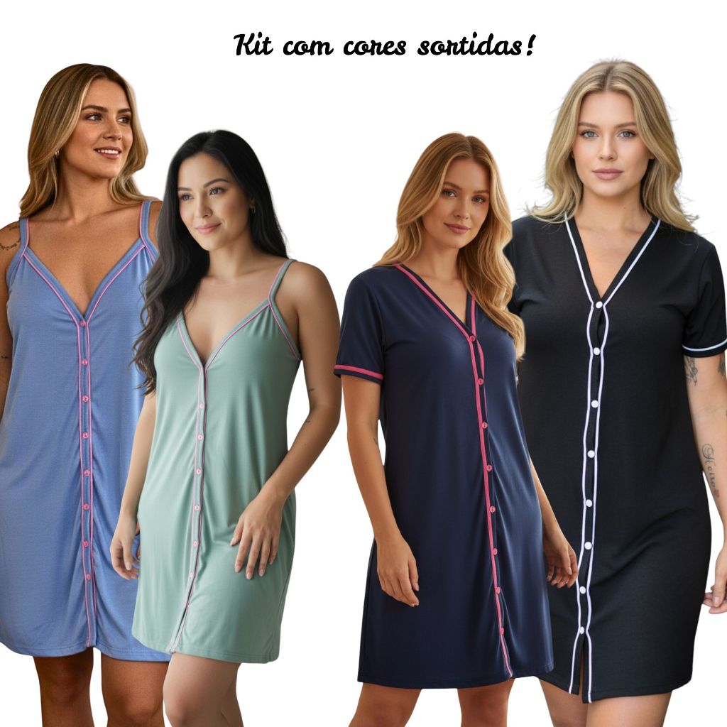 Kit 2 Camisolas Amamentação Cirúrgico Camisola de Botões em Malha Cores Sortidas em Oferta na Shopee