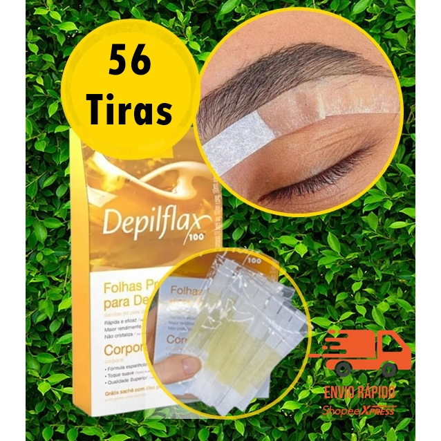 Kit 56 Tiras de Cera para Sobrancelhas Design Natural Depilflax 1cm - 28 Tiras Duplas