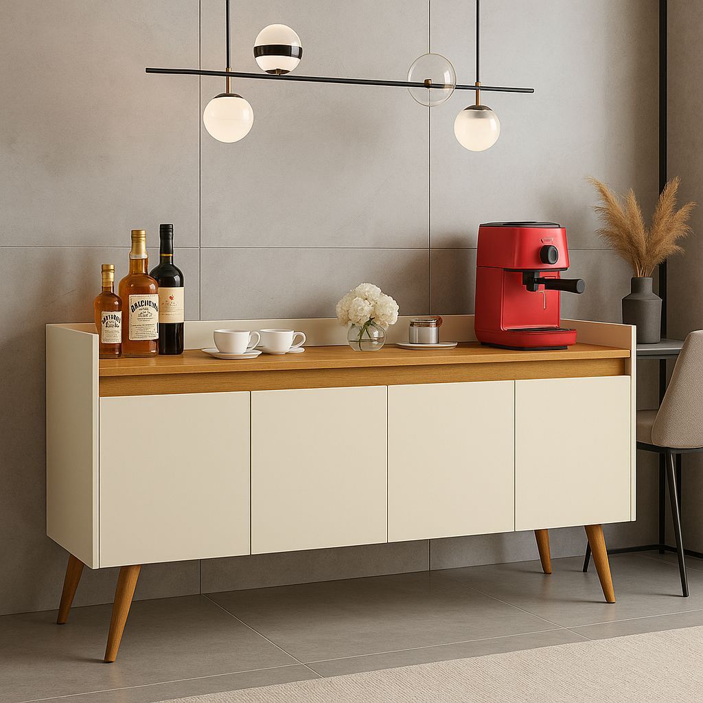 Aparador Buffet Retrô Pés Palito Em Madeira Maciça Esplanada Cantinho Do Café Recepção 2,3...