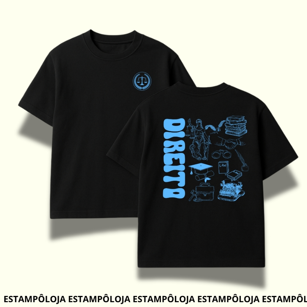 Tshirt Universitária Curso de Direito - Camiseta 100% Algodão Faculdade Advogados OAB Universidade Blusa Estampada