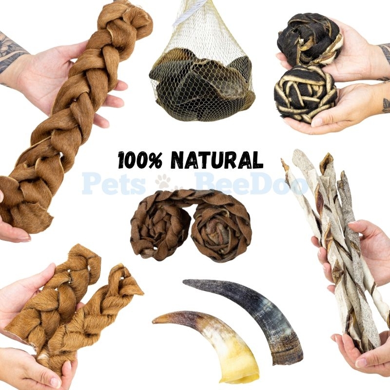 Mordedor Natural Pele Bovina Trança Opaparico Para Cães Várias Opções Paparico