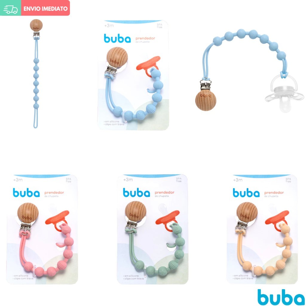 Prendedor de Chupeta de Silicone e Bambu Buba Menino Menina Prendedor com Bolinhas Mordedor