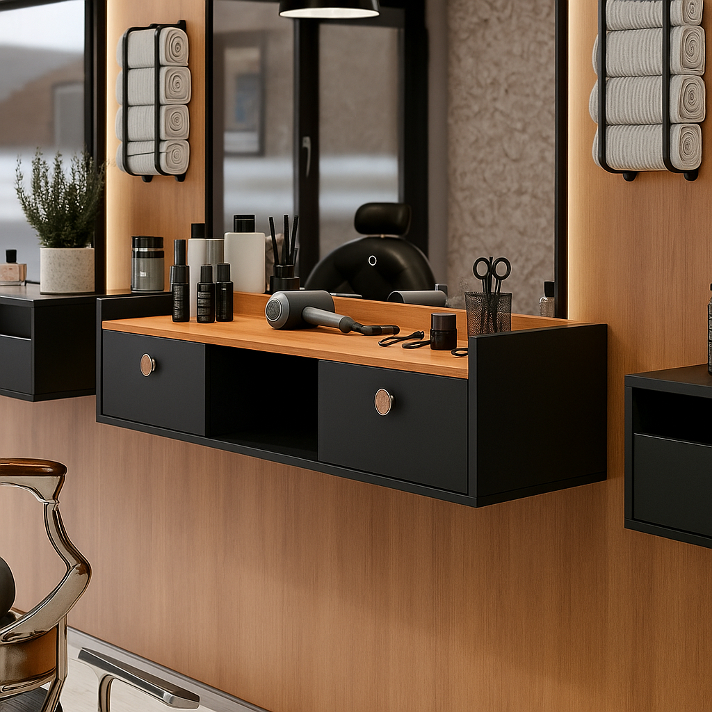 Bancada Suspensa Para Salão Cabelereiro Barbearia Vegas 2 Portas e Nicho Retrô 0.90CM