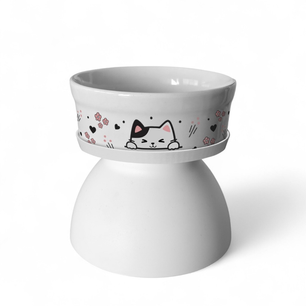 Comedouro Elevado Com Pote de Porcelana 300ml Várias Estampas