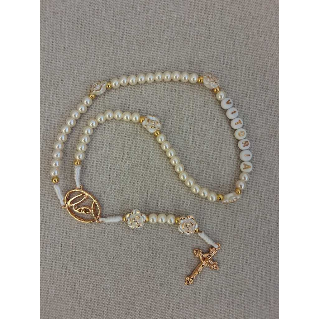 MEU PRIMEIRO TERÇO | TERÇO PERSONALIZADO CATOLICO ARTESANAL | COM SEU NOME | NOSSA SENHORA DE FATIMA PEROLADO