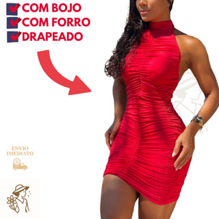 Vestido Midi Feminino Drapeado Frente Única Empina Bumbum Moda Gringa Estilo Blogueira Tendência em Oferta na Shopee