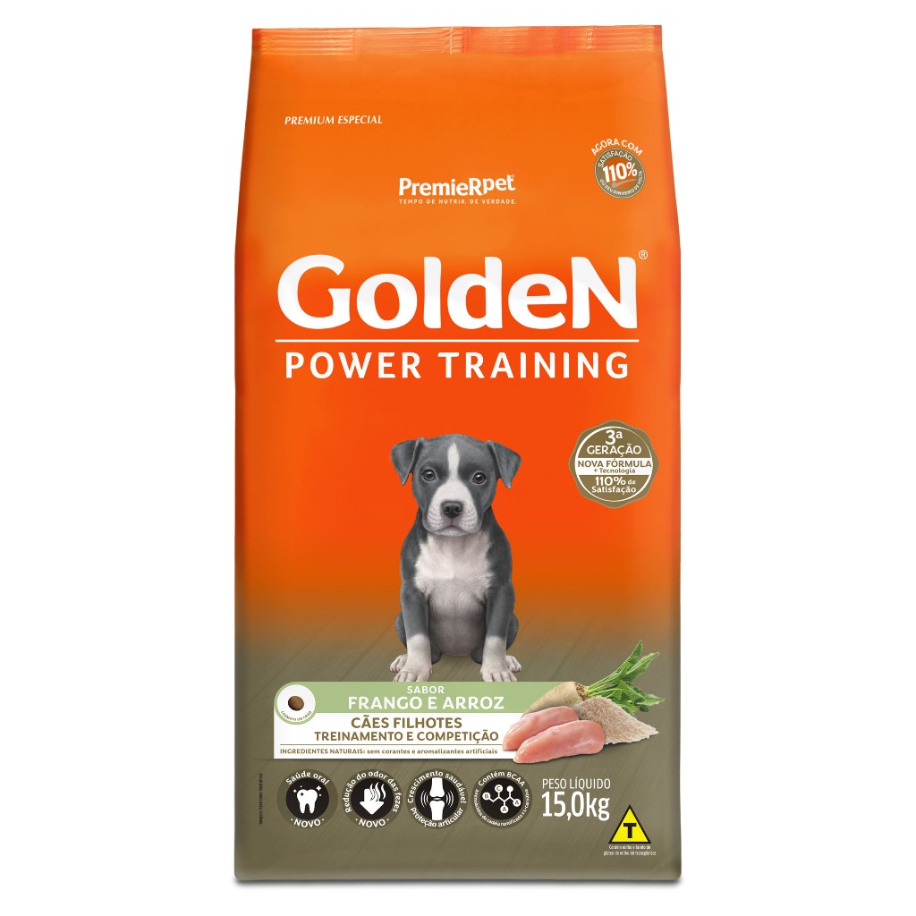 Ração Golden Power Training Cães Filhotes Frango e Arroz 15kg