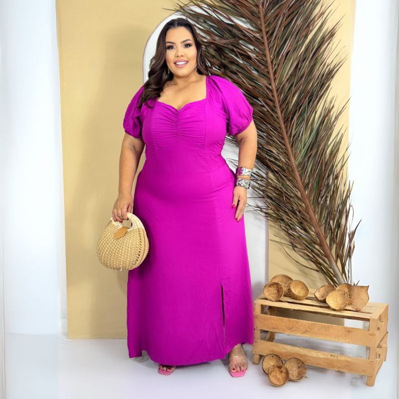 Vestido longo viscolinho Plus Size até o 56 Curves feminino