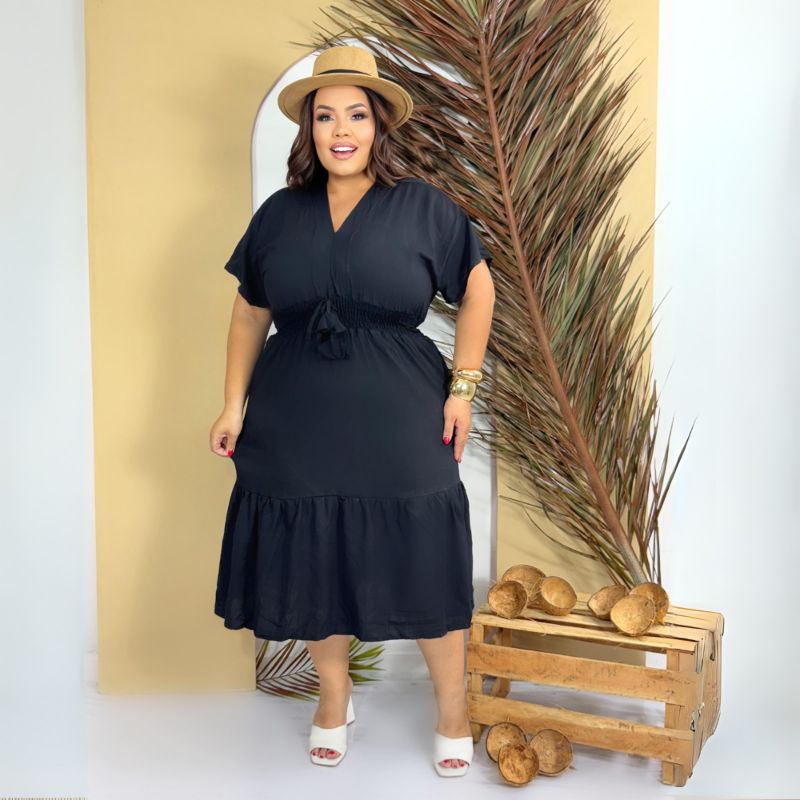 Vestido MIDI Plus 48 ao 58 Size Feminino Viscolinho Soltinho