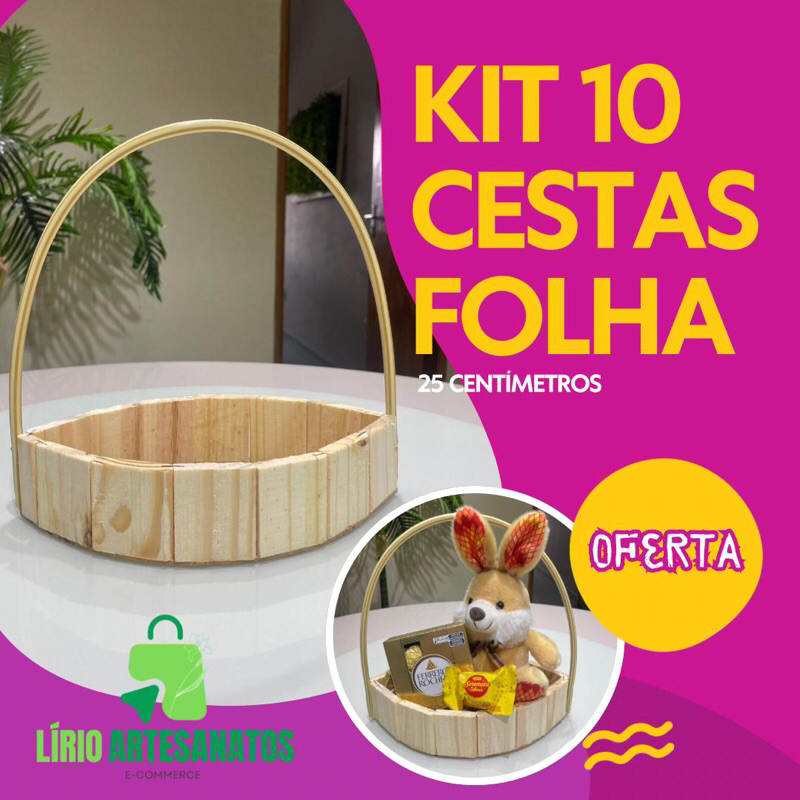 Kit 10 Cestas Folha 25 cm de Madeira - decoração|embalagem|cosméticos|páscoa|presentes|arranjos