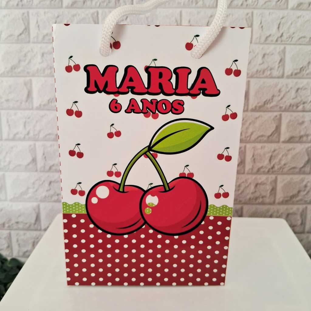 Sacolinha Personalizada Cerejinha  P /festa infantil/aniversario/lembrancinha,frutas vermelhas