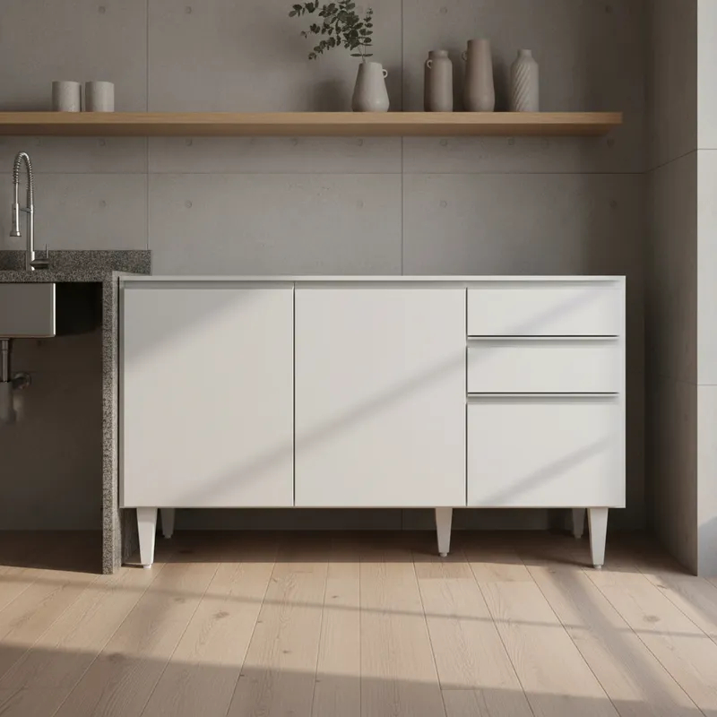 Balcão de Pia Gabinete de Cozinha 120cm 3 Portas e 2 Gavetas sem Tampo MDF em Oferta na Shopee