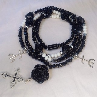 Guia Fio de Conta Pombagira Maria Padilha das Almas com Cruz, Rosas e Caveiras Pretas Cristal 8 MM Umbanda Candomblé em Oferta na Shopee