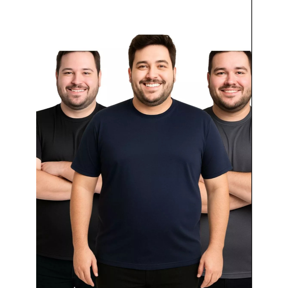 Kit 3 Camisetas PLUS SIZE . Uso casual e esportivo. Curve.