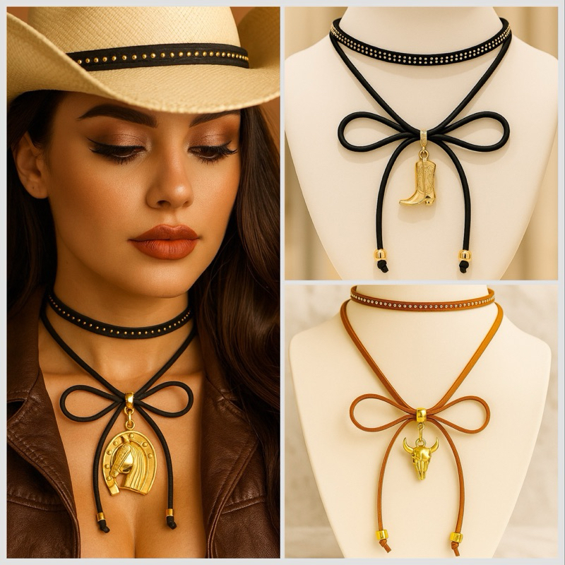 Colar chocker duplo country sertanejo vários modelos em Oferta na Shopee
