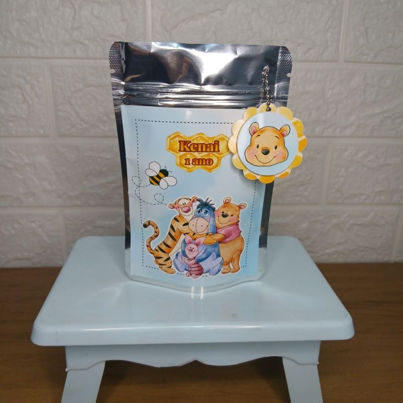 Saquinho Metalizado Ziplock 10x15 Ursinho Pooh Aquarela Personalizado /Lembrancinha de Festa /Aniversário