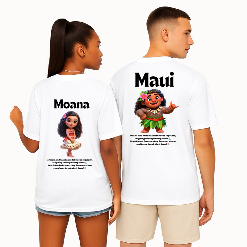 Kit 2 Camisetas Moana e Maui Casal camisetas lisas de cores diversas Masculino e Feminina 100% Algodão Premium