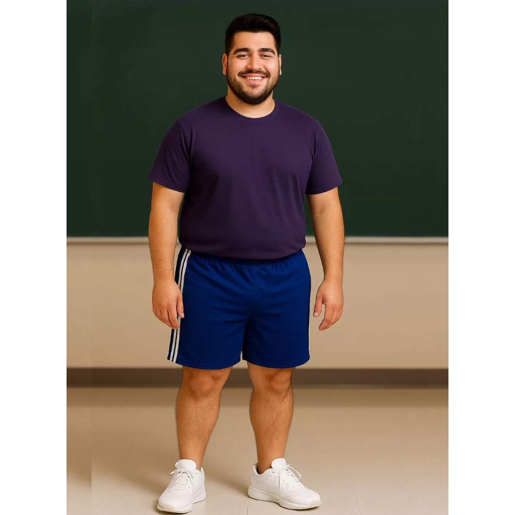 Short Plus Size Masculino Esportivo Poliéster Elástico Listras Laterais Moda Academia Malhação