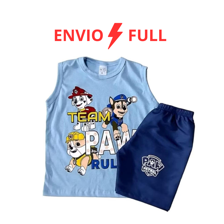 Conjunto Roupa Patrulha Canina Menino Camiseta Bermuda Infantil