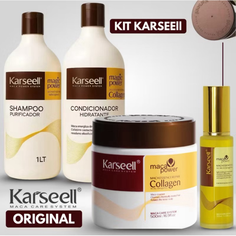 Kit Karseell Profissional Completo  Intenso – Sham 1L + Cond 1L + Másc 500g + Óleo 50ml  4 produtos
