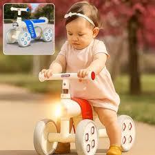 Bicicleta de Equilíbrio Infantil 4 Rodas com Farol Mini Bike Luz Criança Menino Menina Azul Vermelha