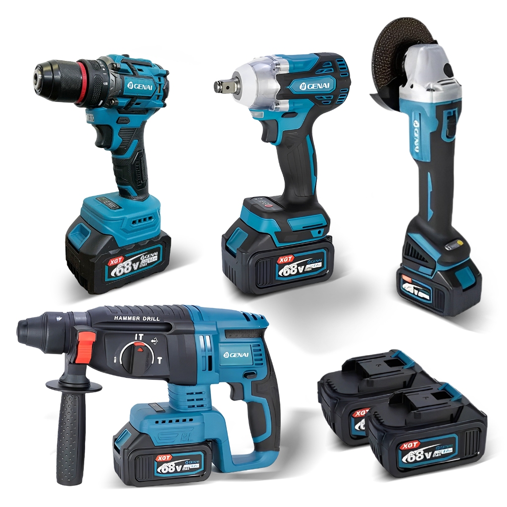 Brushless Kit 4 Em 1 Ferramentas Martelete Esmerilhadeira Lixadeira Parafusadeira Chave Impacto Com 2 Baterias 68v