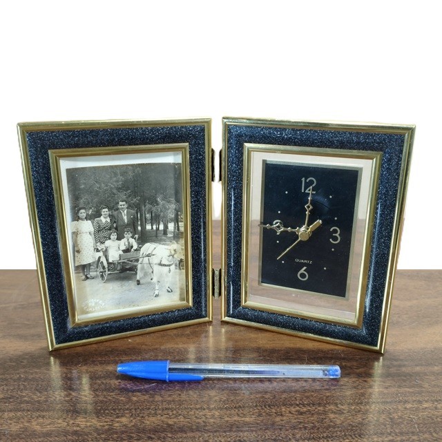 Porta Retratos Anos 70 Relógio Funciona Vintage 13x12x5cm