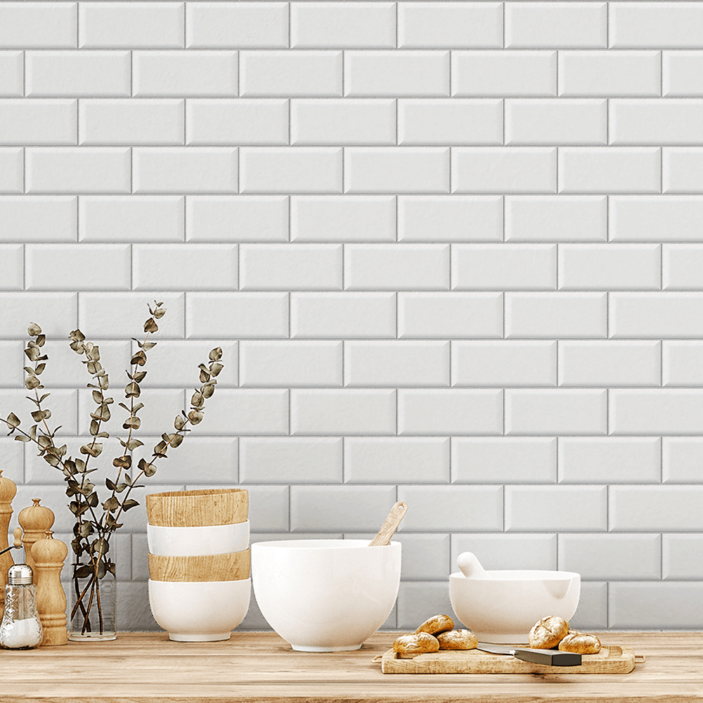 Papel de Parede Azulejo Adesivo Texturizado Metro White Para Banheiro Cozinha Autocolante Lavável