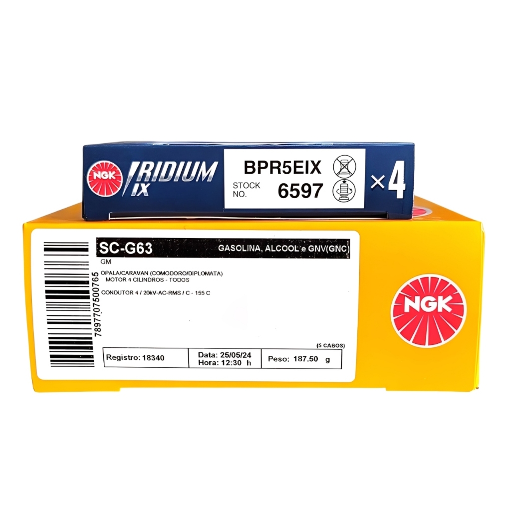 Kit cabo e Vela Ignição Iridium Ngk Opala 4 Cilindros Gasolina Ou Gnv Scg63 + Bpr5eix
