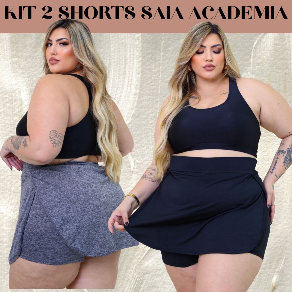 Kit 2 Short Saia Academia Plus Size Tamanho Grande do 44 ao 56 Verão Esporte Tapa Bumbum Dry Fit em Oferta na Shopee