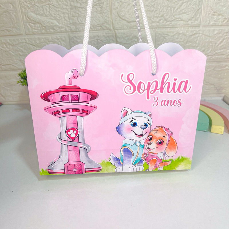 Sacola personalizada patrulha canina aquarela menina skye (PEGUE E MONTE) sacolinha mimos festa lembrancinhas