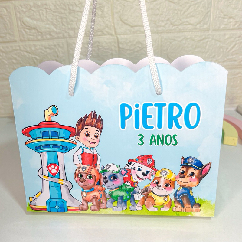 Sacola personalizada patrulha canina aquarela (PEGUE E MONTE) sacolinha mimos personalizados lembrancinhas