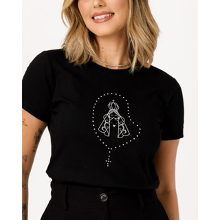 T-SHIRT ROSARIO NOSSA SENHORA APARECIDA STRASS em Oferta na Shopee