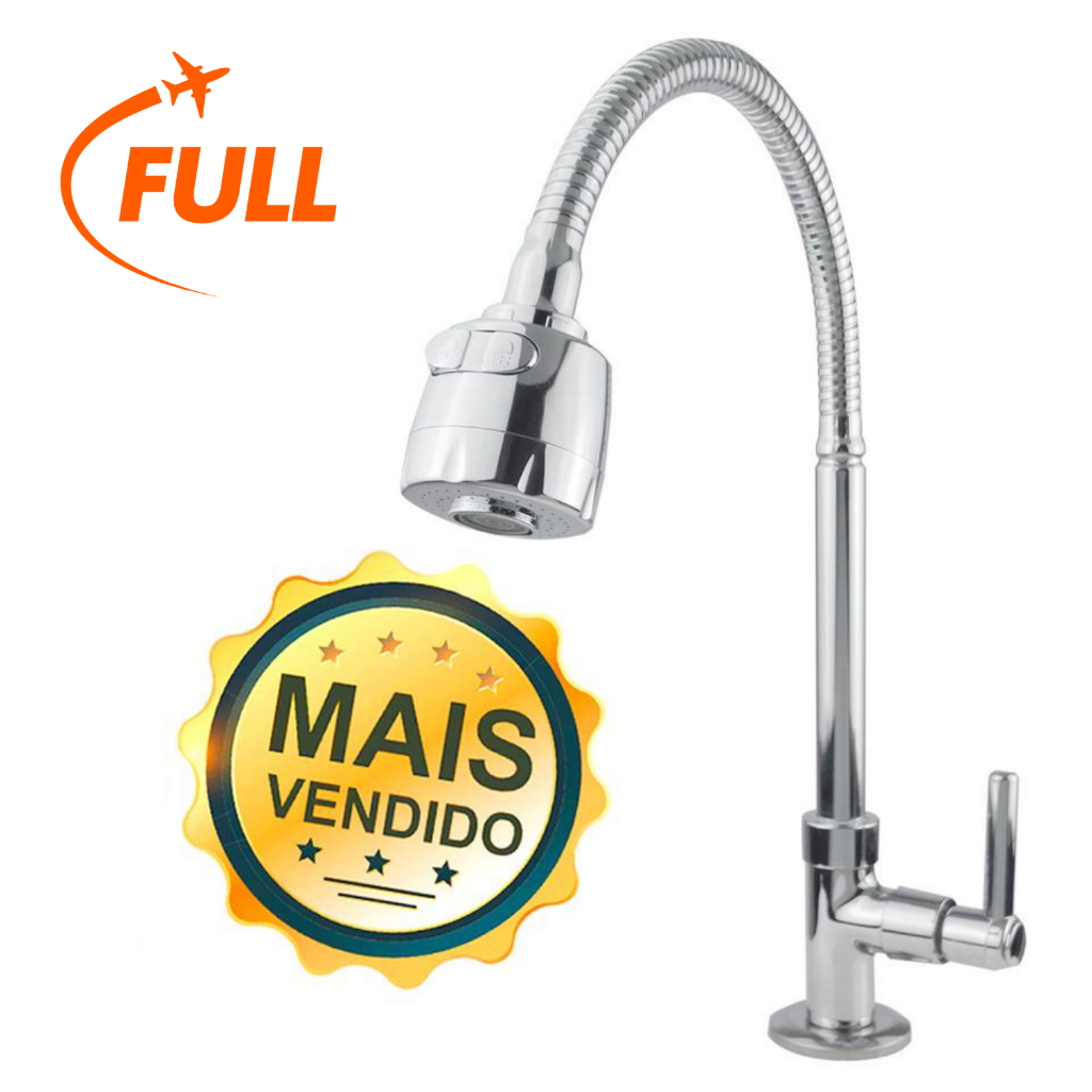 Torneira Gourmet Cozinha Bancada Mesa Pia Cano Inox Flexível 1/4 de volta C-66 C. 1099-1