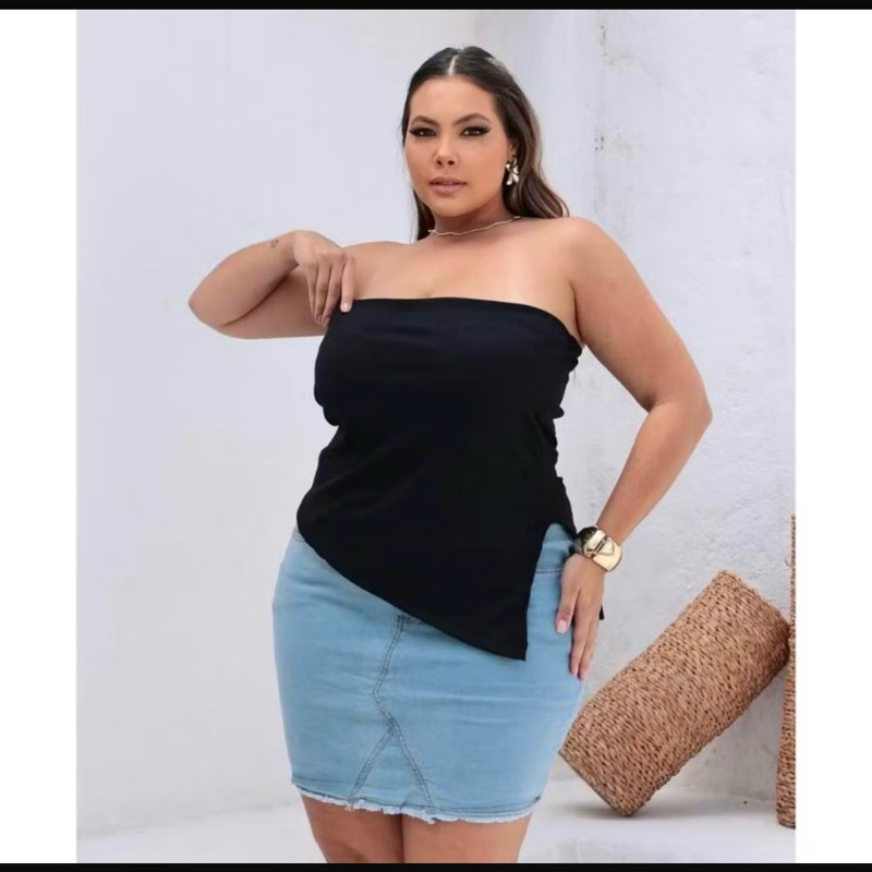 Blusa Femenina Plus Size Tomara q Caia Assimétrica Ribana Plus Size XG Com bojo removível blusinha latera !!!