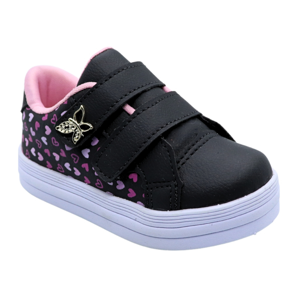 Tênis infantil Menina Borboleta e Coração Velcro Duplo 20 ao 34 Charmoso e Confortável em Oferta na Shopee
