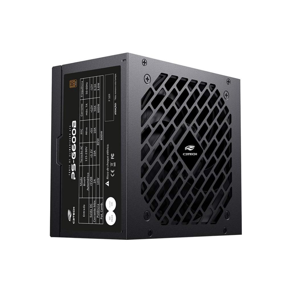 Fonte C3Tech PS-G600B, 600W, 80 Plus Bronze, PFC Ativo