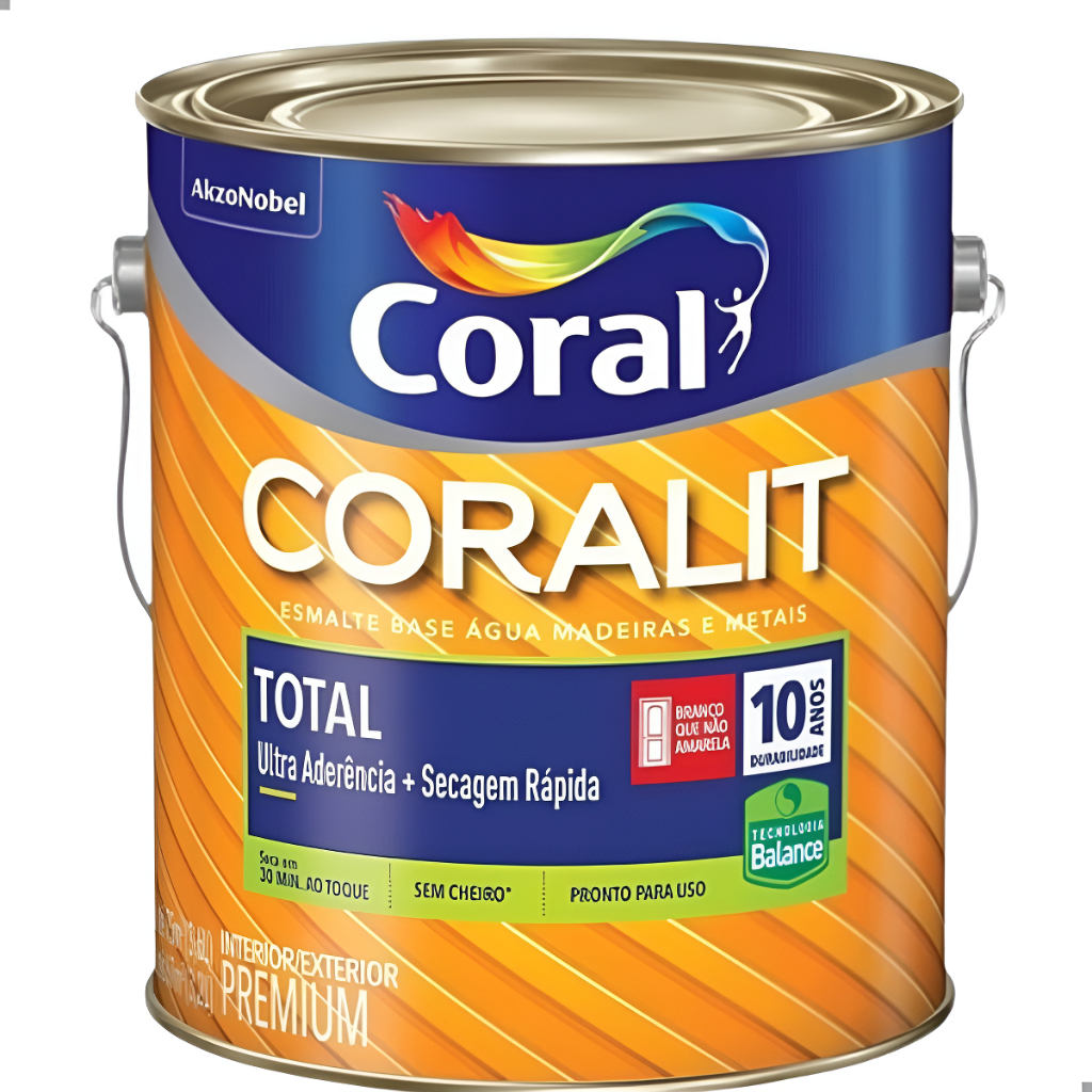 Tinta Esmalte Sintético Base Água Coralit Total Acetinado 3,2litros Cor Preto Acetinado