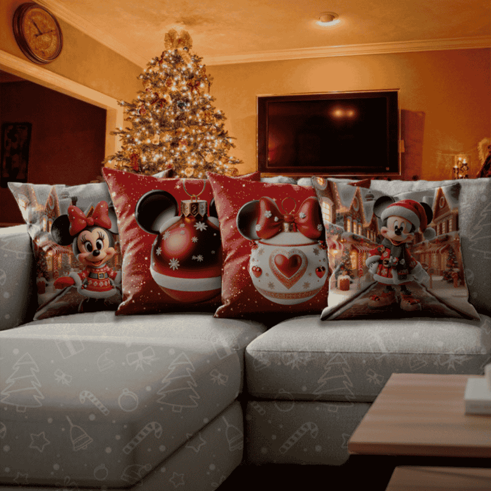 Kit 4 Capas de Almofadas Decorativas 45x45cm Feliz Natal Sala Quarto e Decoração Natalina Papai Noel