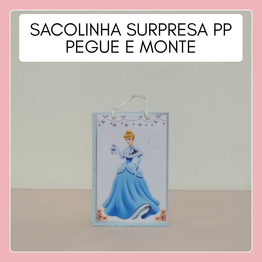 Sacolinha Surpresa Personalizada Cinderela PEGUE E MONTE Lembrancinha para festa