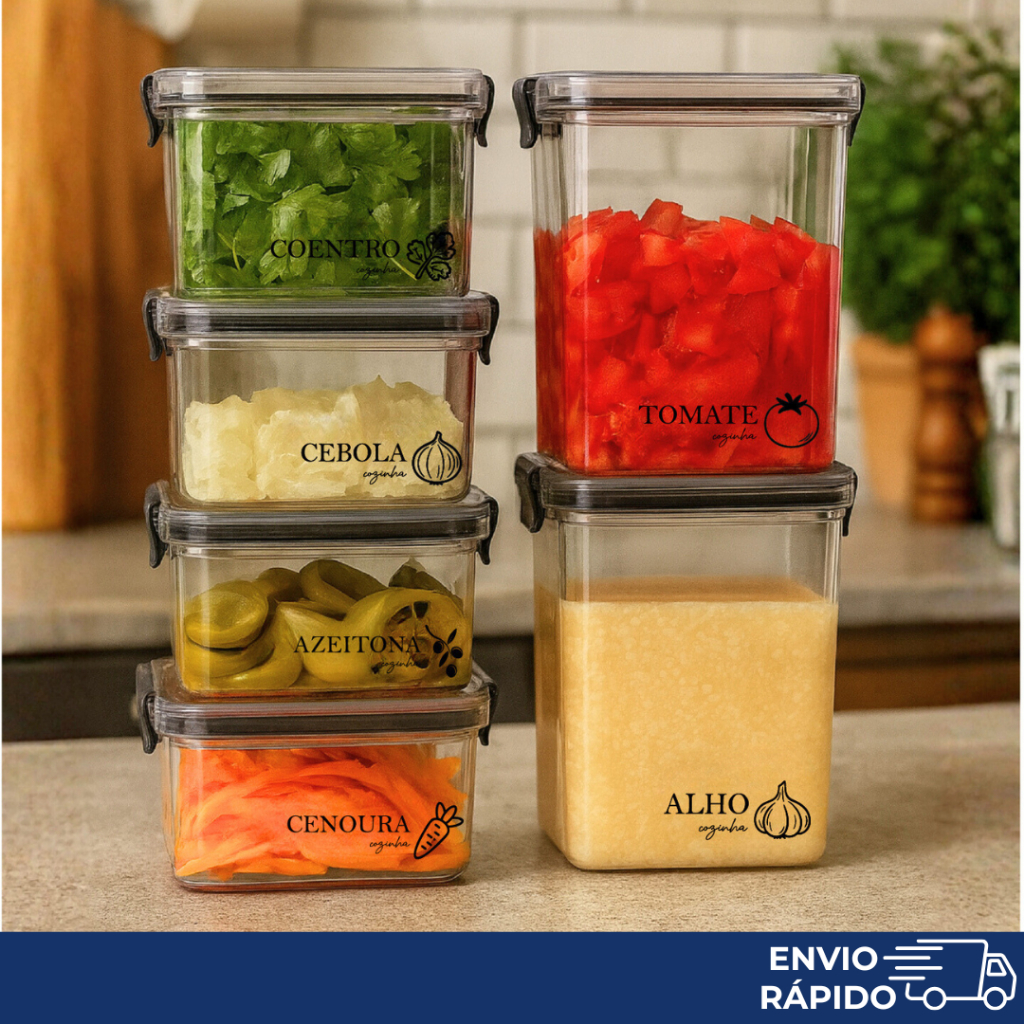 Potes Herméticos 460ml/950ml - Porta-Alho, Porta-Cebola e mais – Pote Multiuso com Vedação e Click + Variações