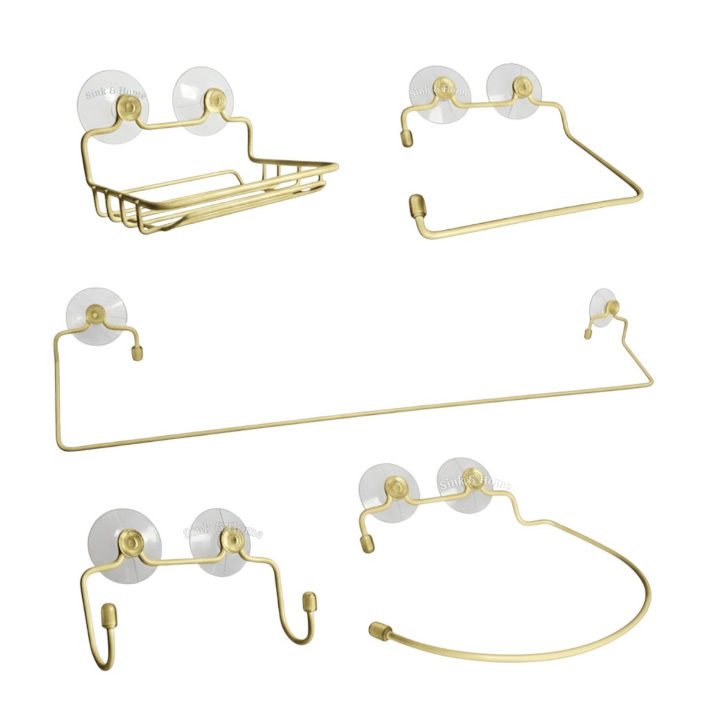 Kit De Banheiro Completo Dourado Ventosa Parede Metal Saboneteira Ventosa Toalheiro Ventosa