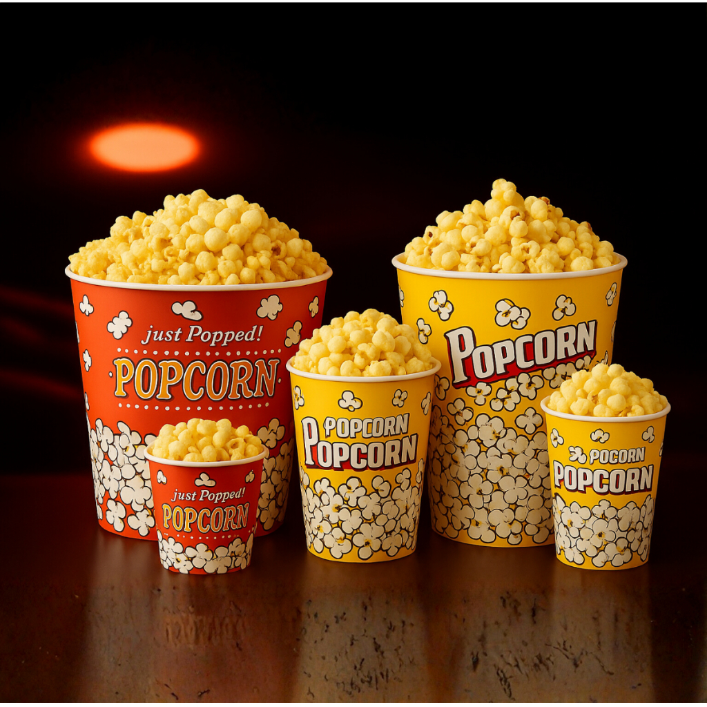 Copo Balde de Pipoca Cinema Popcorn 1,1L 2L 3L Reutilizável Kit 1 a 6 Unidades Durável Livre De BPA