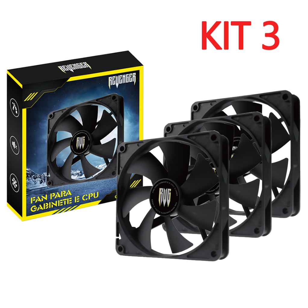 Kit 3 Cooler Fan Ventoinha Para PC Gabinete Black 120mm Molex Gamer CPU
