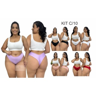 Kit com 10 calcinhas plus size  fio dental duplo não marca roupa feminina lingerie para dia dia em Oferta na Shopee