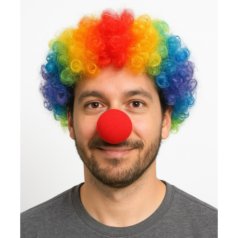 Kit 2 peças Fantasia De Palhaço Peruca E Nariz Com Buzina LUXO em Oferta na Shopee