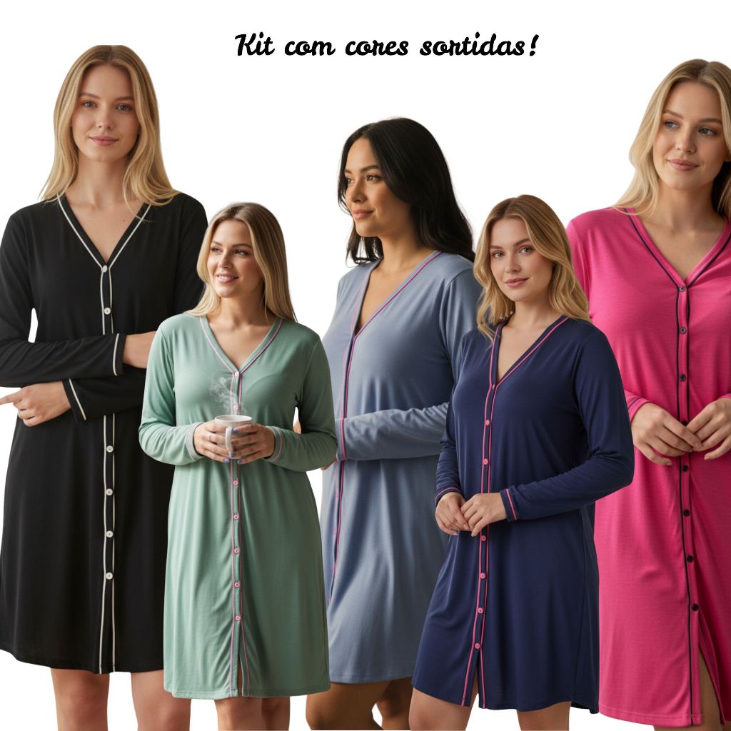 Kit com 3 Camisolas de Amamentação Manga Longa Cirurgica com Botões em Malha Cores Sortidas em Oferta na Shopee